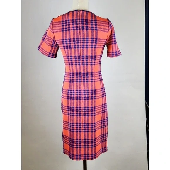 Cynthia Rowley Midi Dress Womens 2 Pink Plaid Bodycon Pencil Straight Casual NEW - Picture 4 of 6